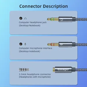 ESSAGER 0.25m 3.5mm Female to Dual 3.5mm Male Mic AUX Audio Y Splitter Cable