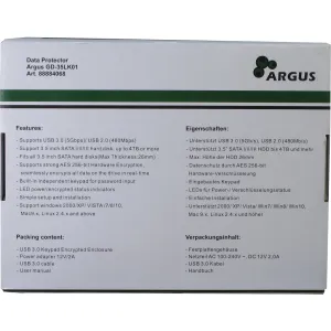 Argus GD-35LK01 3.5" USB3 External Enclosure with Password