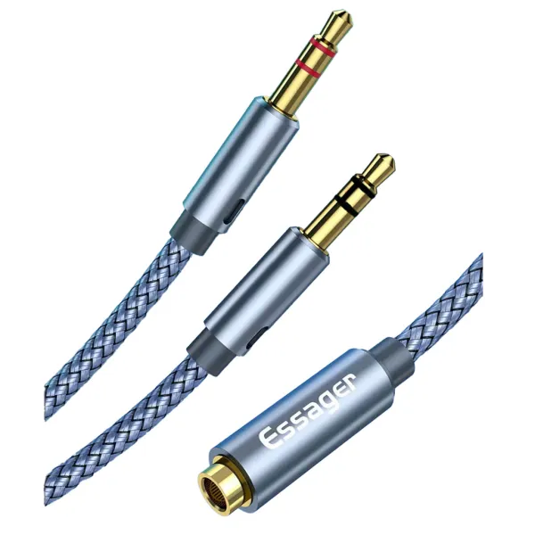 Product ESSAGER 0.25m 3.5mm Female to Dual 3.5mm Male Mic AUX Audio Y Splitter Cable Image