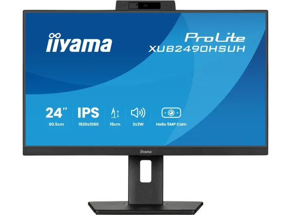 Product Iiyama ProLite XUB2490HSUH-B2 24" IPS w/ Windows Hello Webcam and Microphone Image